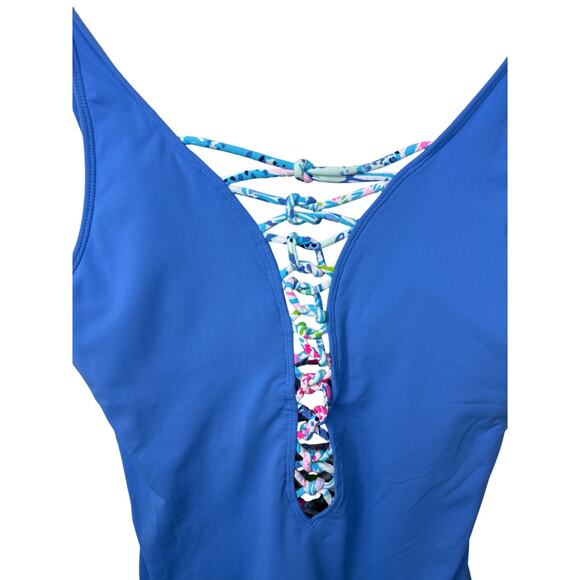 LILLY PULITZER Isle Lattice One Piece Swimsuit Style #001234 Blue Size 8 - Picture 4 of 7
